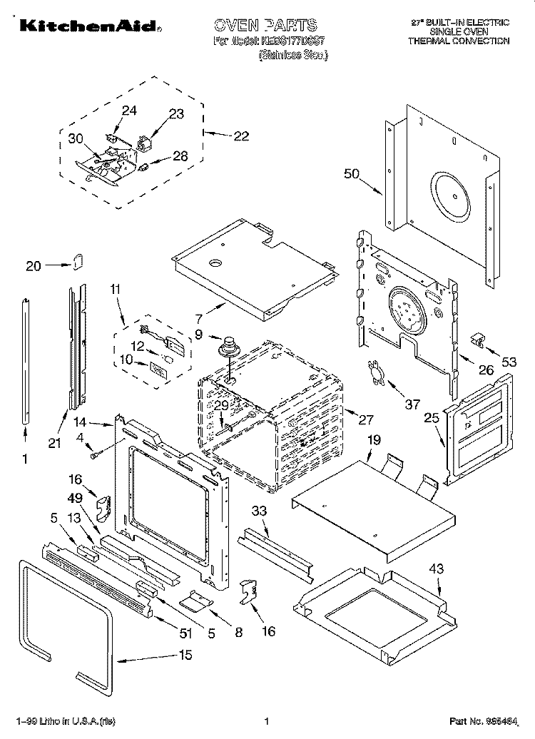 OVEN Diagram and Parts List for KEBS177DSS7  KitchenAid Wall Oven