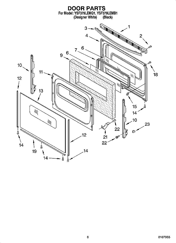 DOOR PARTS, MISCELLANEOUS PARTS Diagram and Parts List for YSF379LEMQ1  Whirlpool Range
