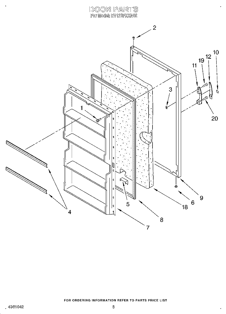 DOOR Diagram and Parts List for EV120FXXN00  Whirlpool Freezer