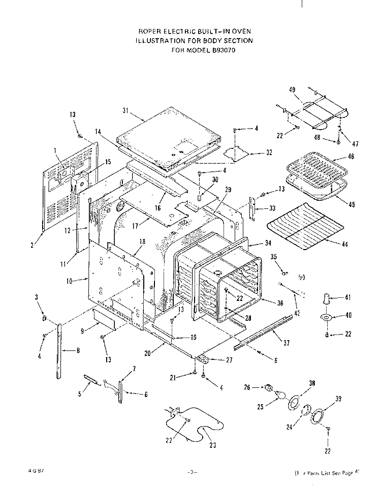 OVEN DOOR Diagram and Parts List for B9307^0  Roper Wall Oven
