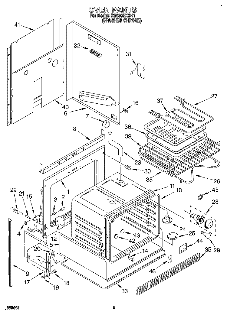 OVEN Diagram and Parts List for RS600BXBH1  Whirlpool Range