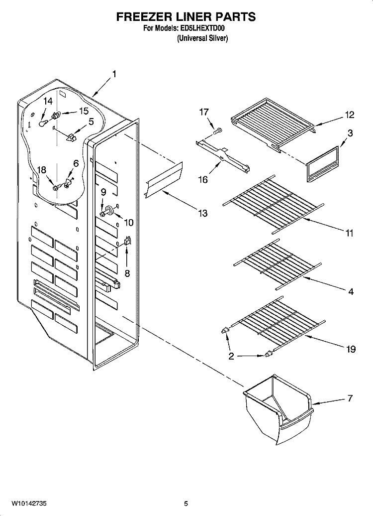 FREEZER LINER PARTS Diagram and Parts List for ED5LHEXTD00  Whirlpool Refrigerator