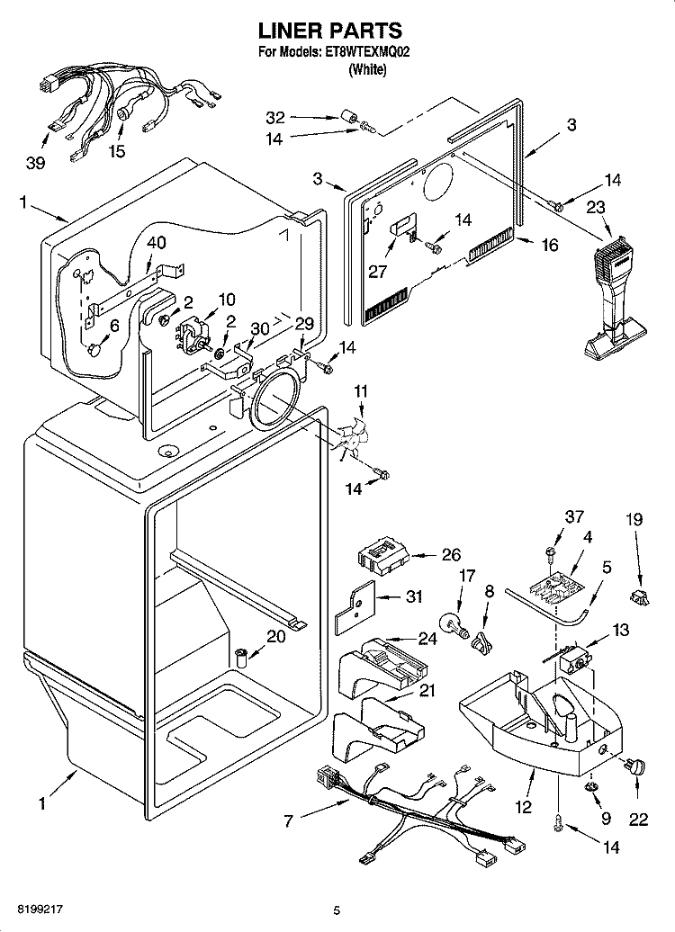 LINER PARTS Diagram and Parts List for ET8WTEXMQ02  Whirlpool Refrigerator