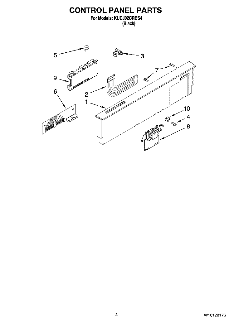 CONTROL PANEL PARTS Diagram and Parts List for KUDJ02CRBS4  KitchenAid Dishwasher