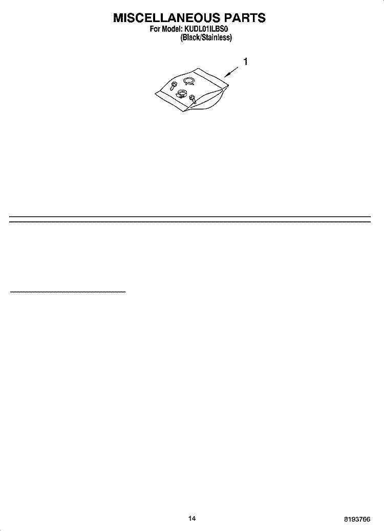 MISCELLANEOUS PARTS OPTIONAL PARTS (NOT INCLUDED) Diagram and Parts List for KUDL01ILBS0  KitchenAid Dishwasher