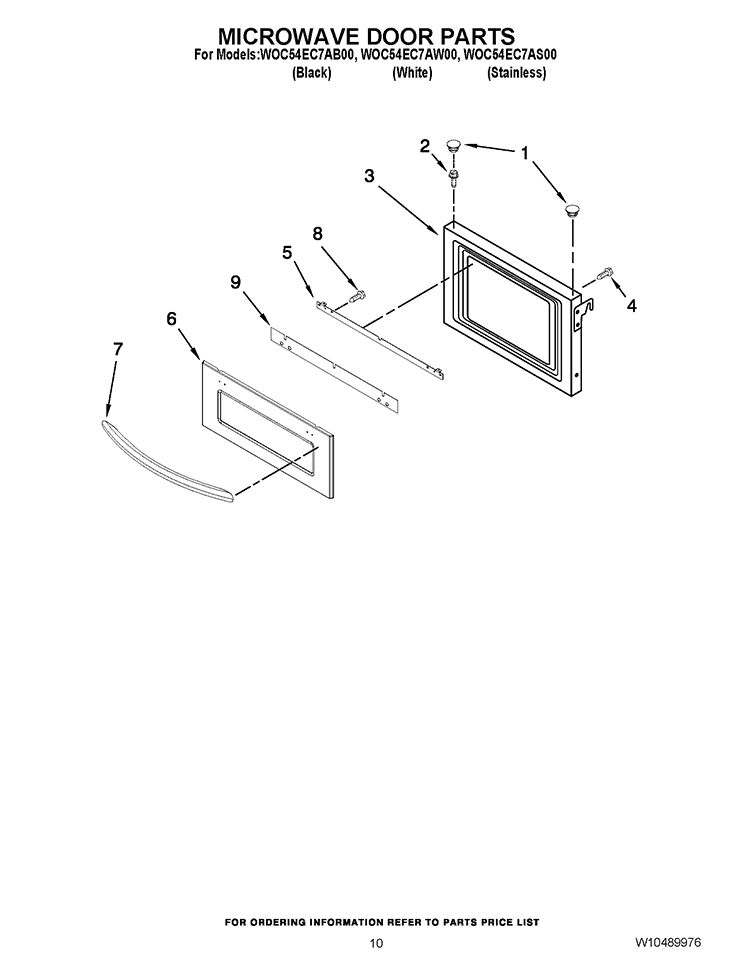 MICROWAVE DOOR PARTS Diagram and Parts List for WOC54EC7AB00  Whirlpool Microwave Oven Combo