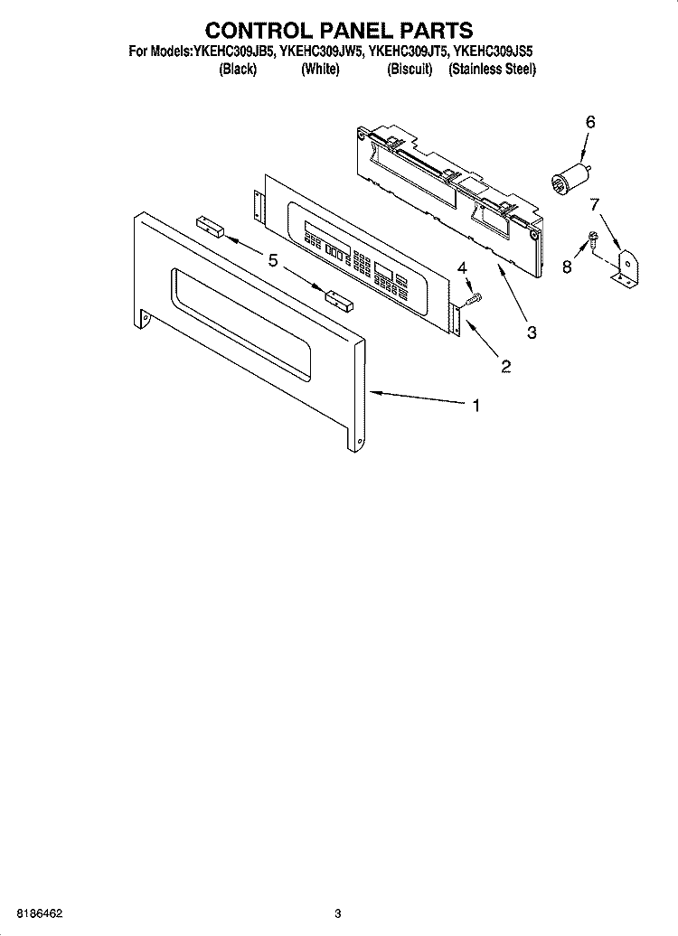 CONTROL PANEL PARTS Diagram and Parts List for YKEHC309JB5  KitchenAid Microwave Oven Combo
