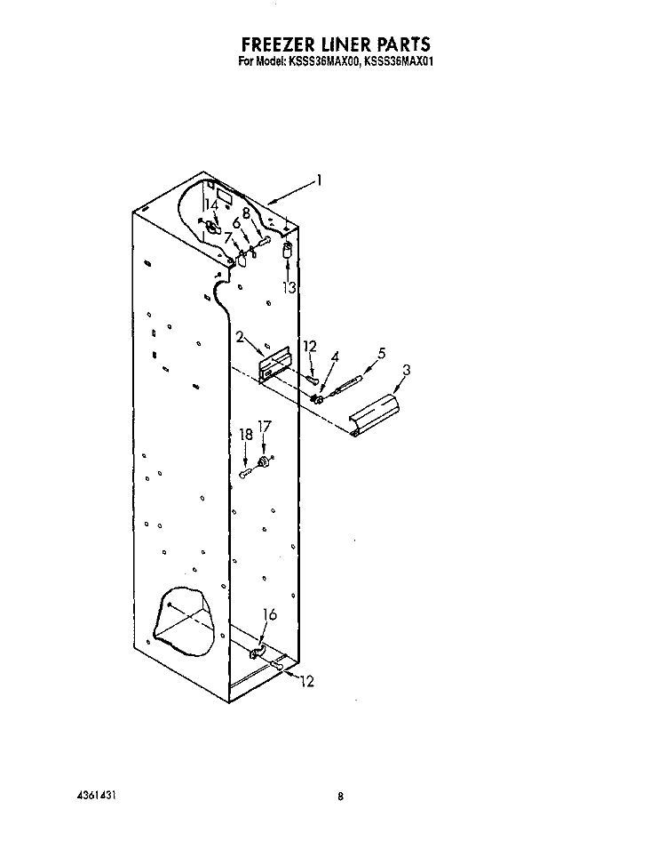 FREEZER LINER Diagram and Parts List for KSSS36MAX00  KitchenAid Refrigerator