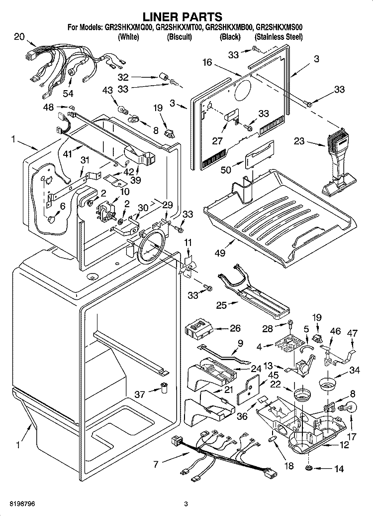 LINER PARTS Diagram and Parts List for GR2SHKXMQ00  Whirlpool Refrigerator