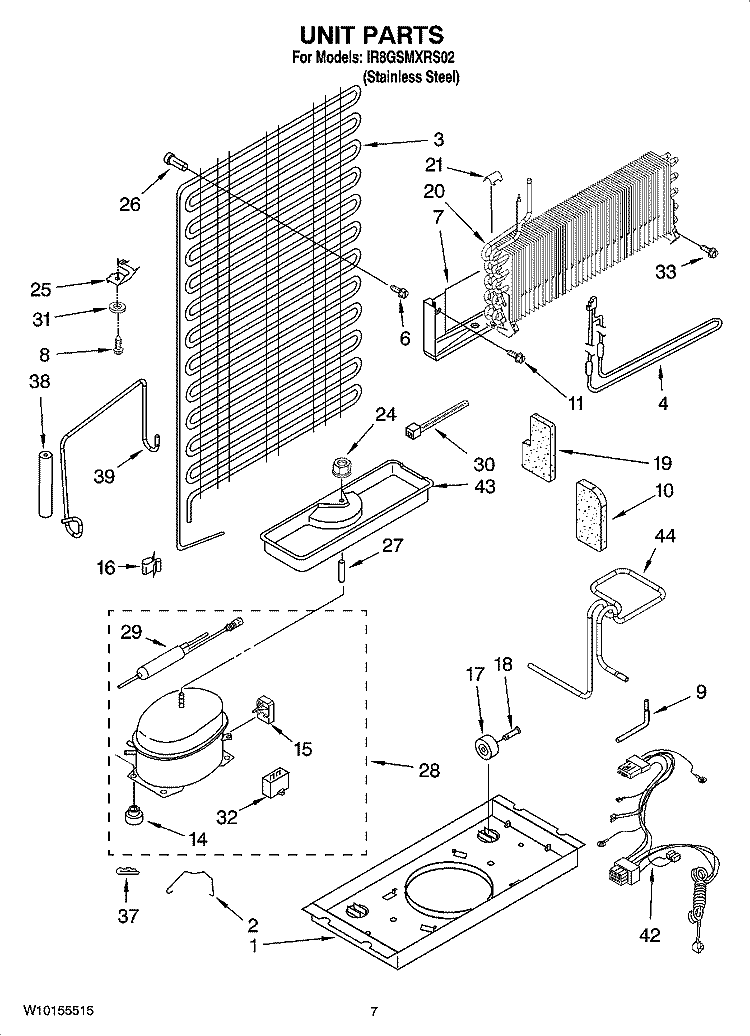 UNIT PARTS Diagram and Parts List for IR8GSMXRS02  Whirlpool Refrigerator