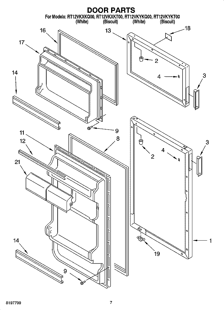 DOOR PARTS Diagram and Parts List for RT12VKYKT00  Roper Refrigerator