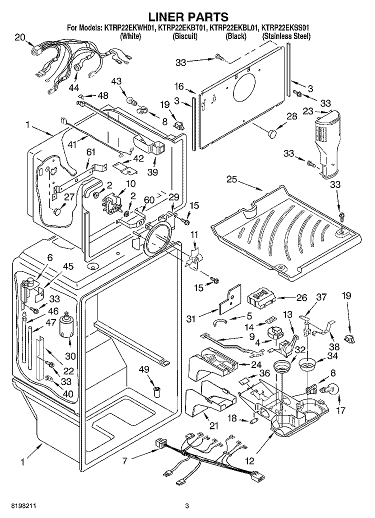 LINER PARTS Diagram and Parts List for KTRP22EKBL01  KitchenAid Refrigerator