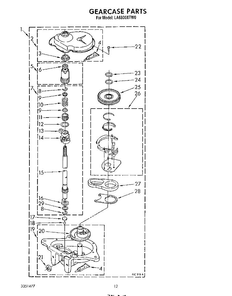 GEARCASE Diagram and Parts List for LA6800XTF0  Whirlpool Washer