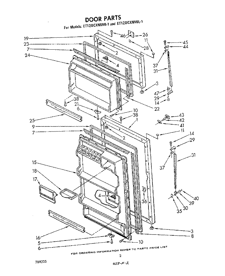DOOR Diagram and Parts List for ET12DCXMWR1  Whirlpool Refrigerator