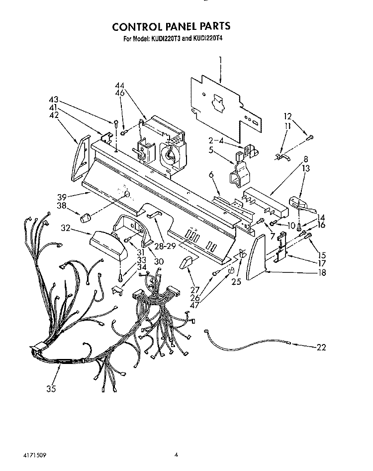 CONTROL PANEL, LIT/OPTIONAL Diagram and Parts List for KUDI220T3  KitchenAid Dishwasher