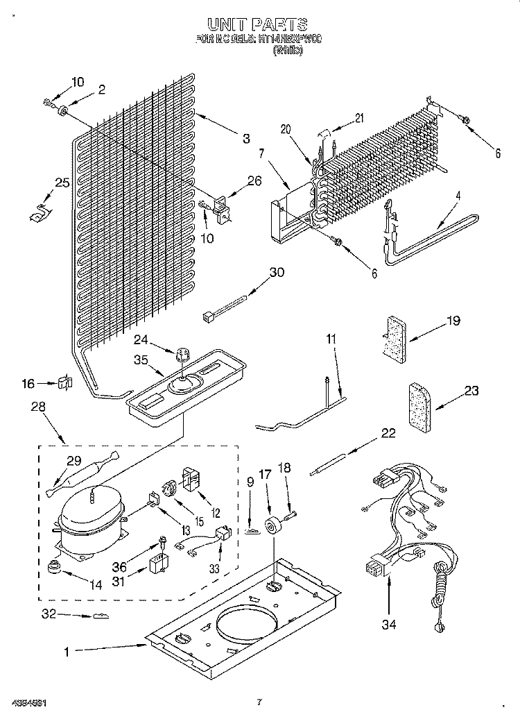 UNIT Diagram and Parts List for RT14HBXFW00  Roper Refrigerator
