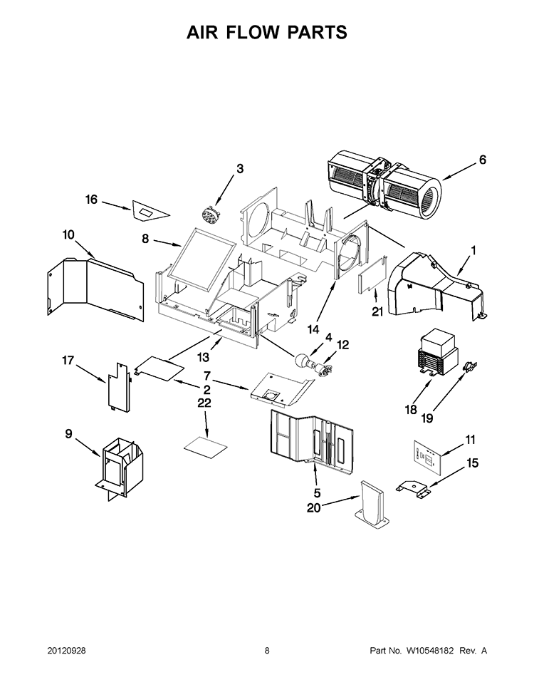 AIR FLOW PARTS Diagram and Parts List for YKHMS2040BS0  KitchenAid Microwave