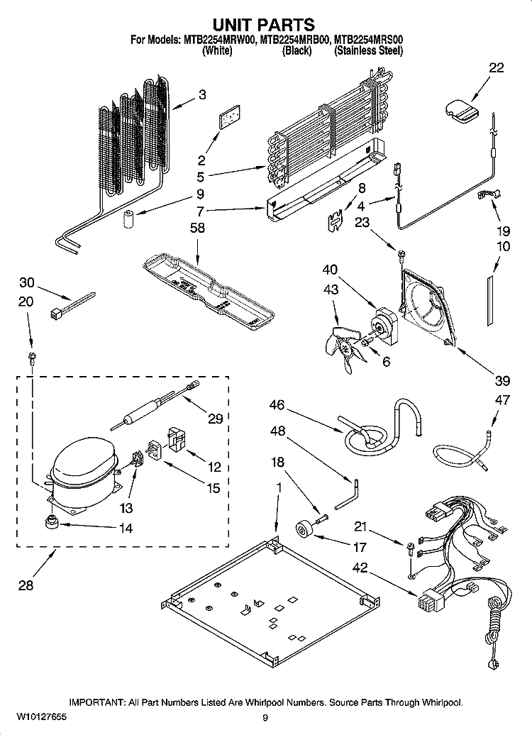 UNIT PARTS Diagram and Parts List for MTB2254MRS00  Whirlpool Refrigerator