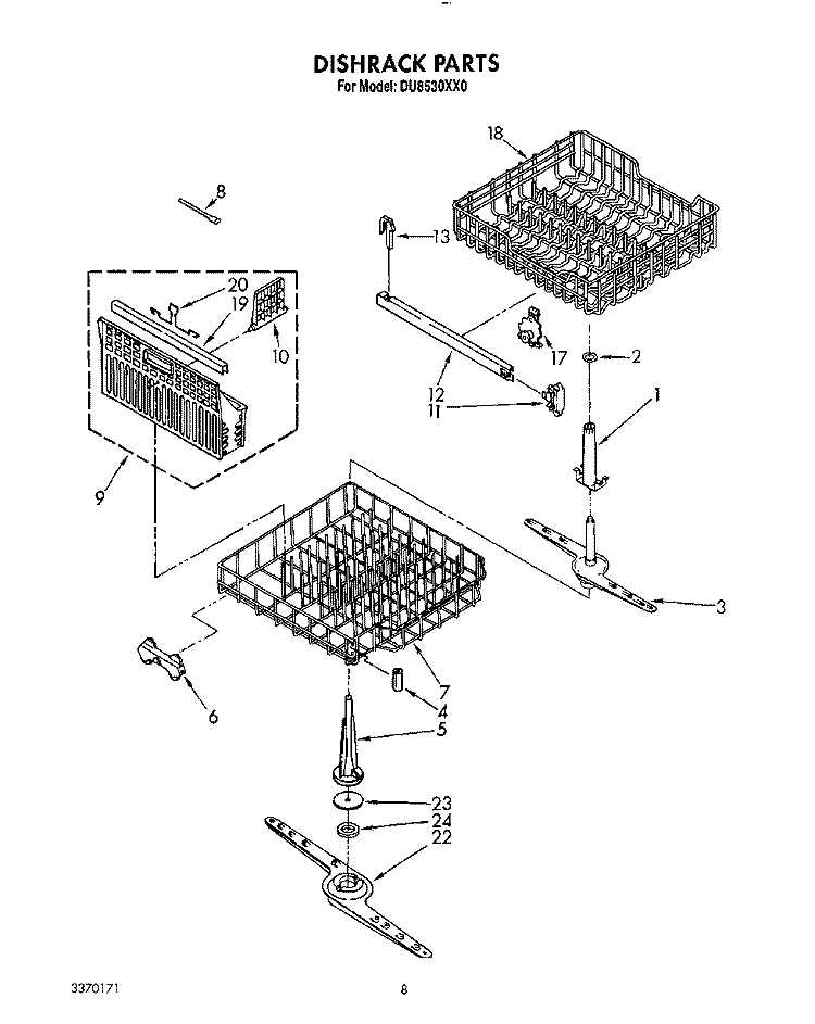 DISHRACK, LIT/OPTIONAL Diagram and Parts List for DU8530XX0  Whirlpool Dishwasher