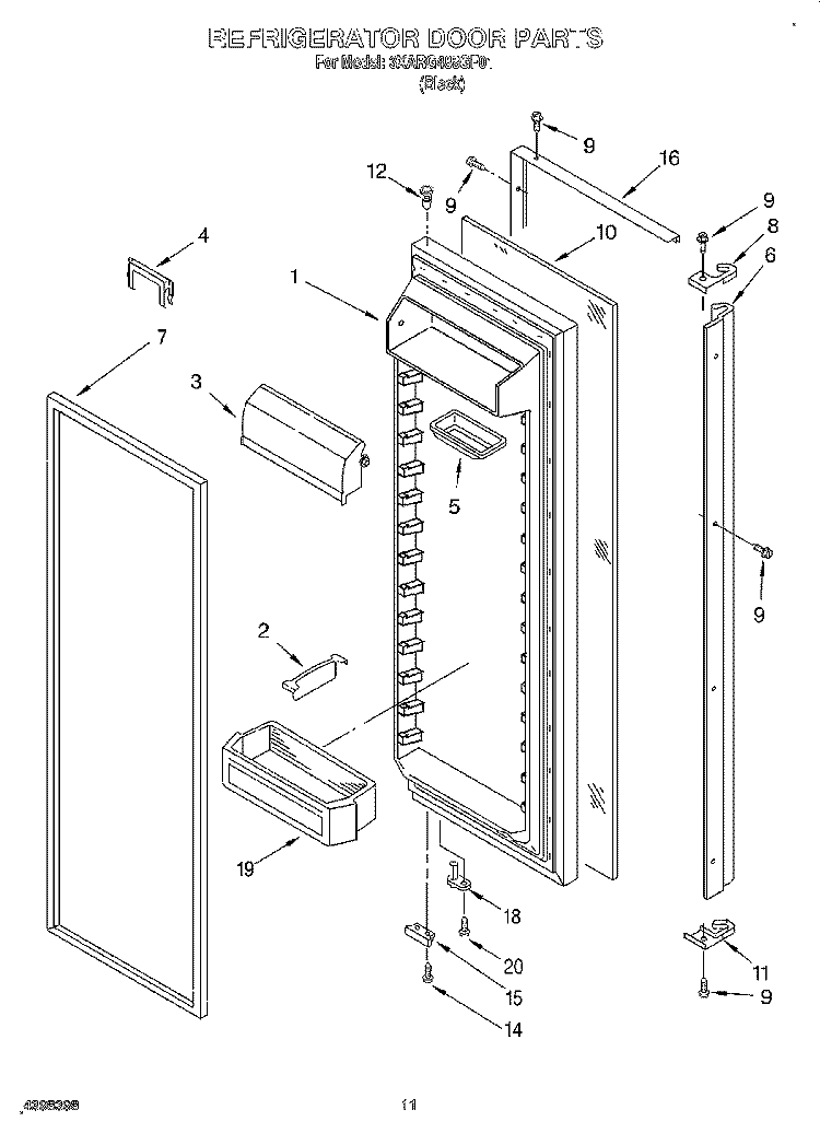 REFRIGERATOR DOOR Diagram and Parts List for 3XARG488GF01  Whirlpool Refrigerator