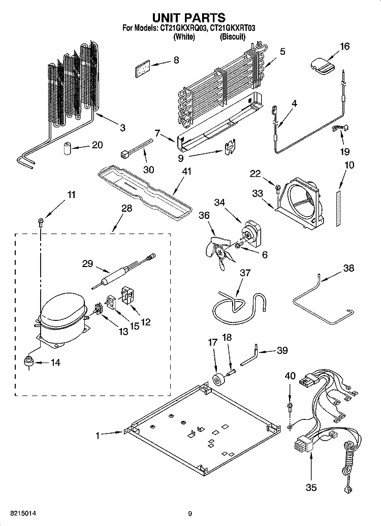 UNIT PARTS, OPTIONAL PARTS Diagram and Parts List for CT21GKXRT03  Crosley Refrigerator
