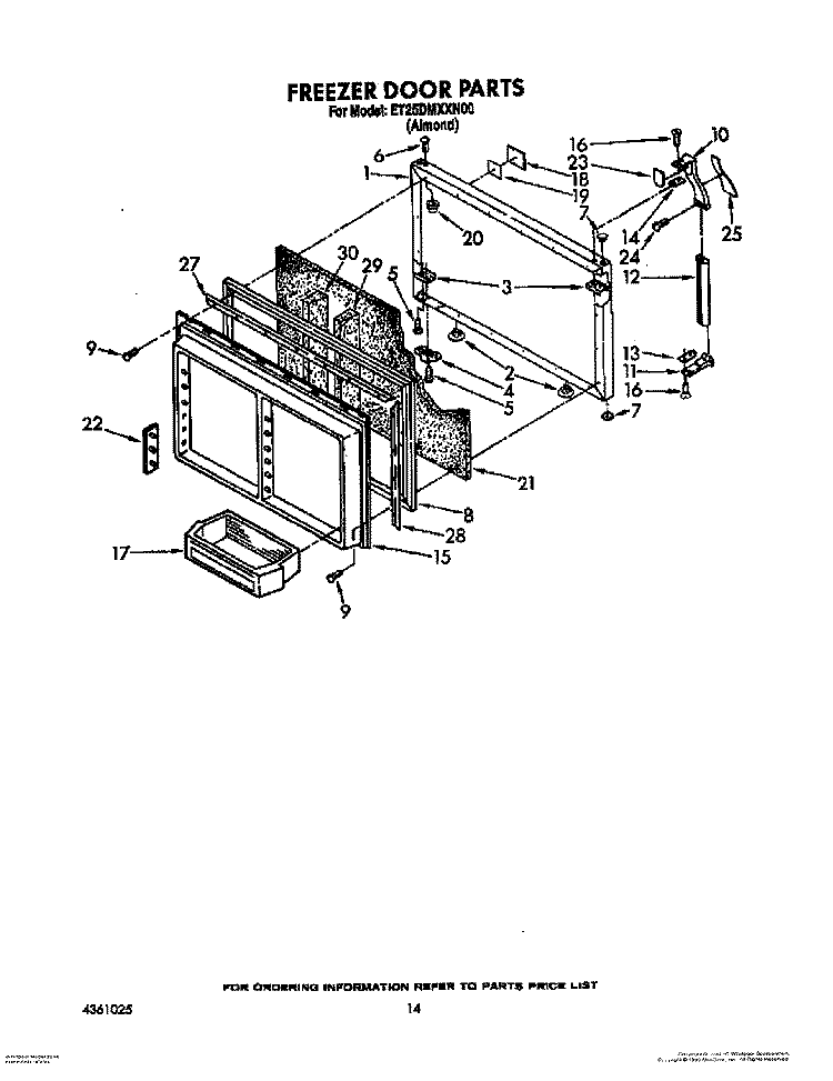 FREEZER DOOR Diagram and Parts List for ET25DMXXN00  Whirlpool Refrigerator