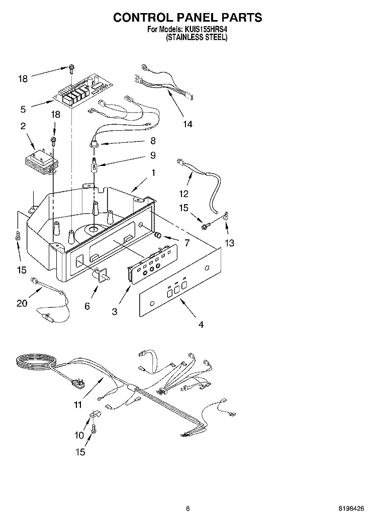 CONTROL PANEL PARTS Diagram and Parts List for KUIS155HRS4  KitchenAid Ice Maker