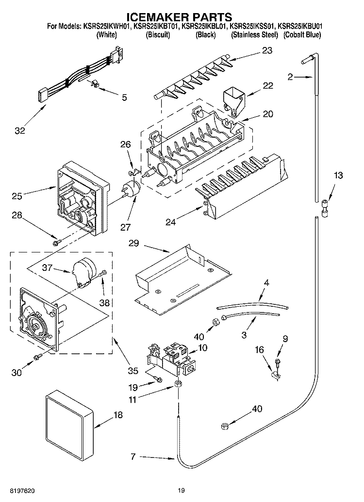 ICE MAKER, OPTIONAL Diagram and Parts List for KSRS25IKBL01  KitchenAid Refrigerator