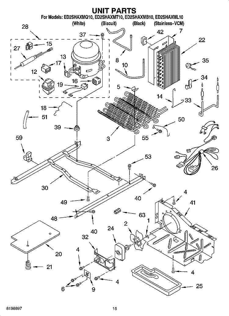 UNIT PARTS Diagram and Parts List for ED2SHAXMQ10  Whirlpool Refrigerator