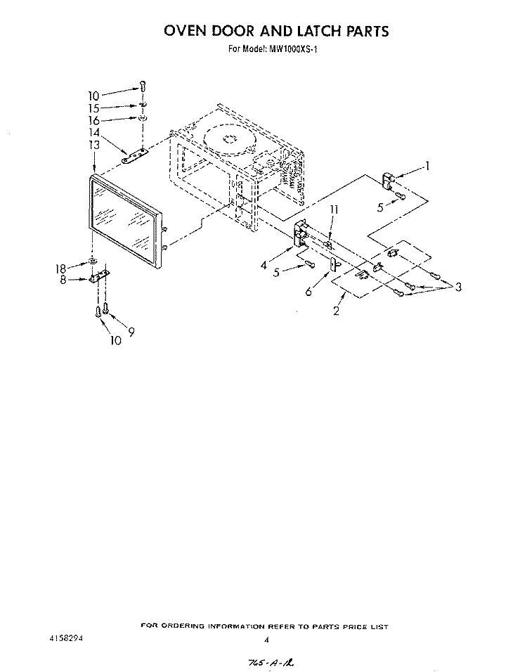OVEN DOOR AND LATCH Diagram and Parts List for MW1000XS1  Whirlpool Microwave