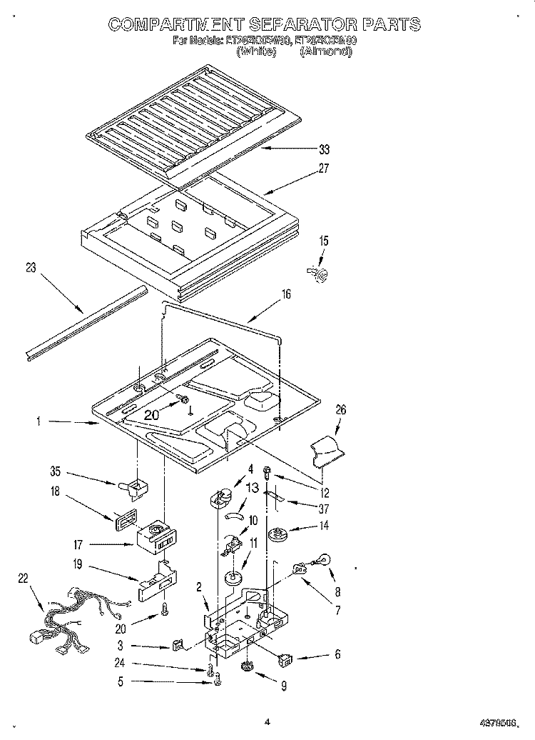 COMPARTMENT SEPARATOR Diagram and Parts List for ET20ZKXBN00  Whirlpool Refrigerator