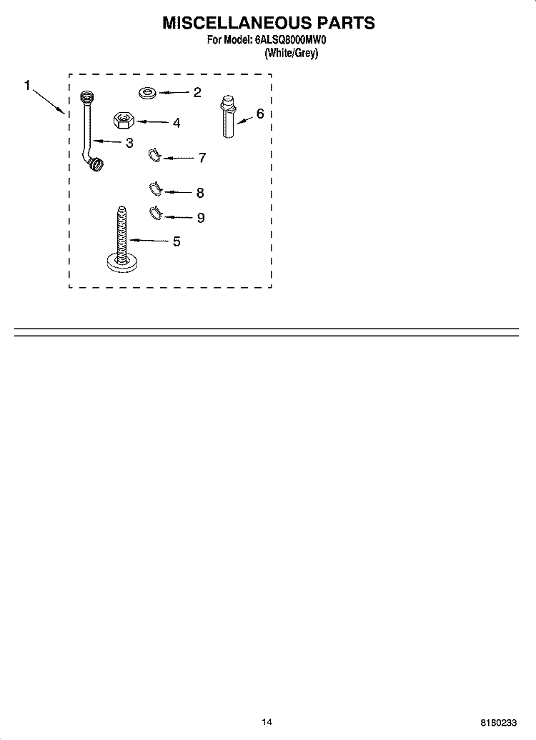 MISCELLANEOUS PARTS - OPTIONAL PARTS (NOT INCLUDED) Diagram and Parts List for 6ALSQ8000MW0  Whirlpool Washer