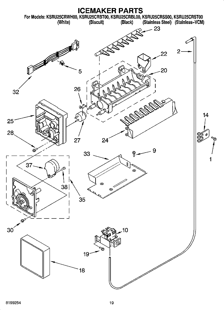 ICEMAKER PARTS, OPTIONAL PARTS Diagram and Parts List for KSRU25CRBL00  KitchenAid Refrigerator