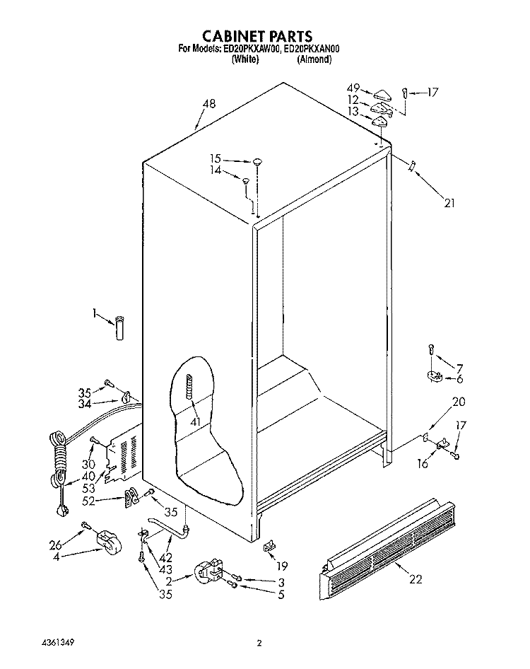CABINET Diagram and Parts List for ED20PKXAN00  Whirlpool Refrigerator