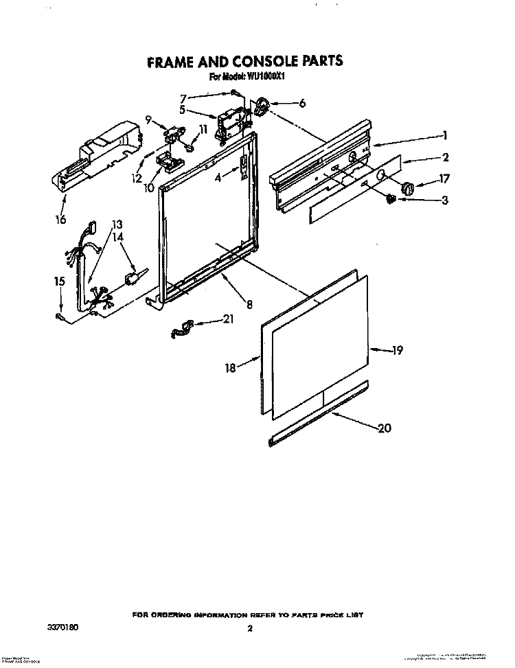 FRAME AND CONSOLE Diagram and Parts List for WU1000X1  Roper Dishwasher