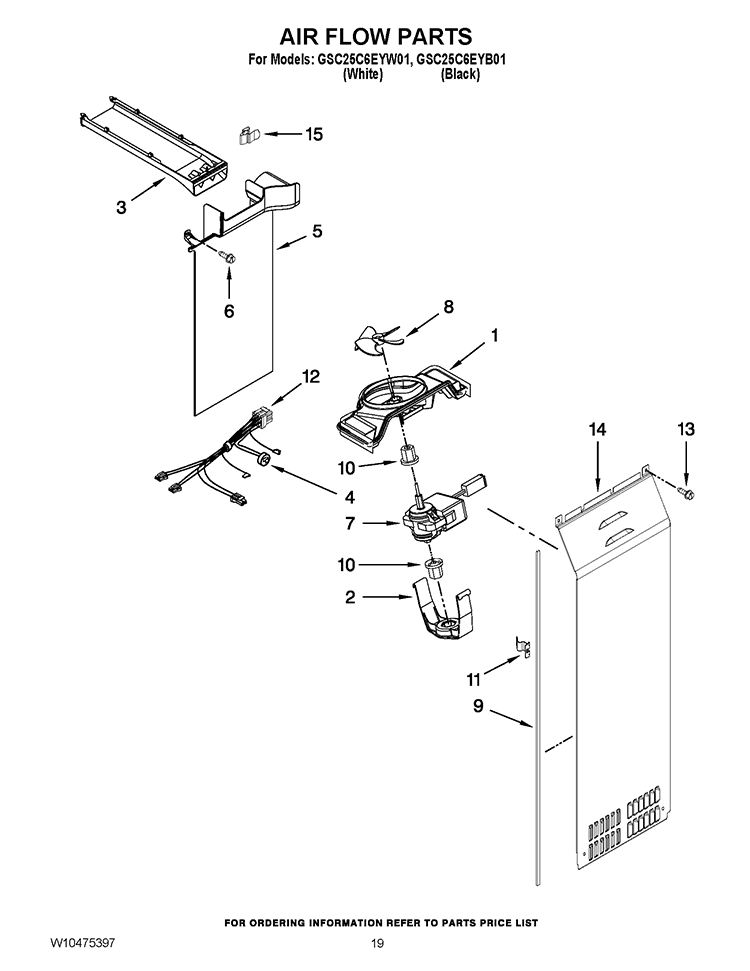 AIR FLOW PARTS Diagram and Parts List for GSC25C6EYB01  Whirlpool Refrigerator