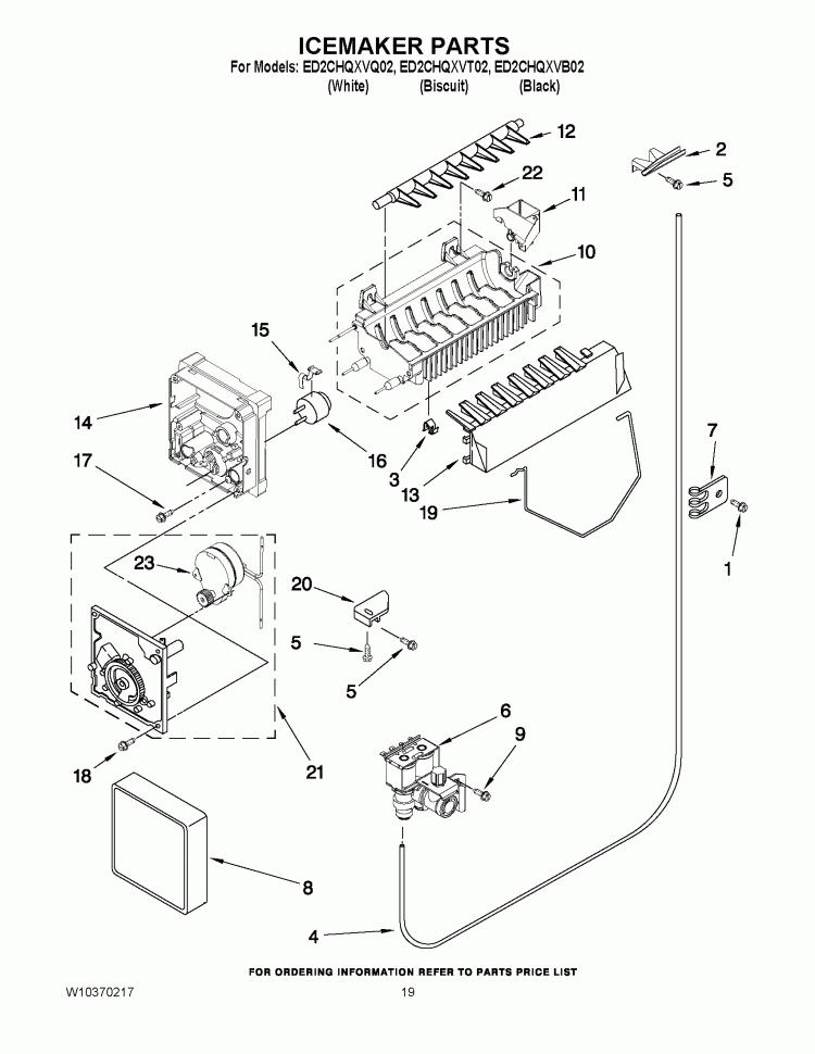 ICEMAKER PARTS Diagram and Parts List for ED2CHQXVB02  Whirlpool Refrigerator
