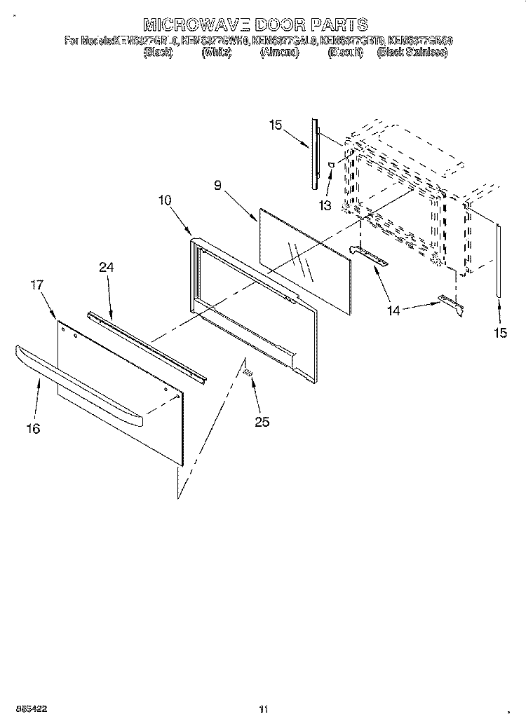 MICROWAVE DOOR, OPTIONAL Diagram and Parts List for KEMS377GAL0  KitchenAid Microwave Oven Combo