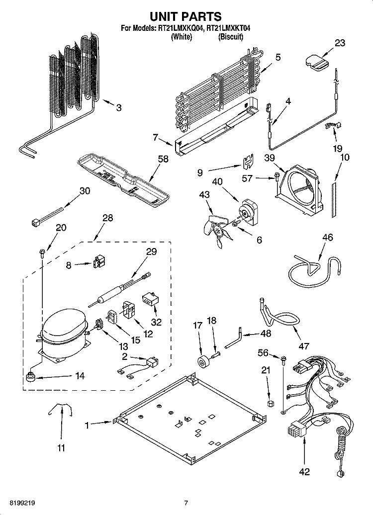 UNIT PARTS Diagram and Parts List for RT21LMXKQ04  Roper Refrigerator