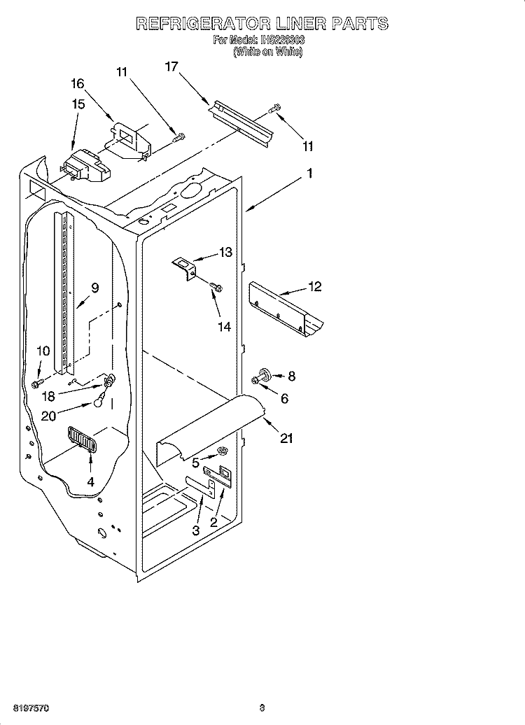 REFRIGERATOR LINER PARTS Diagram and Parts List for IHS226303  Inglis Refrigerator