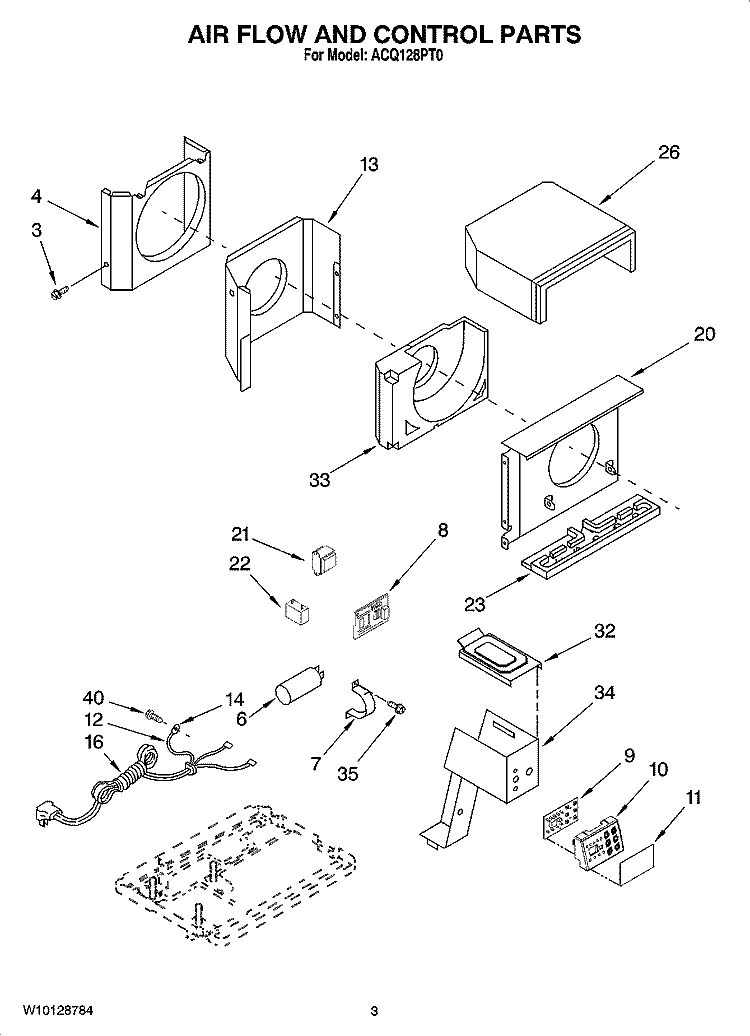 AIR FLOW AND CONTROL PARTS Diagram and Parts List for ACQ128PT0  Whirlpool Air Conditioner