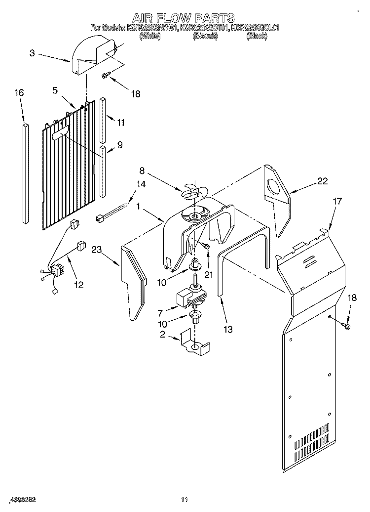 AIR FLOW Diagram and Parts List for KSRS25KGWH01  KitchenAid Refrigerator