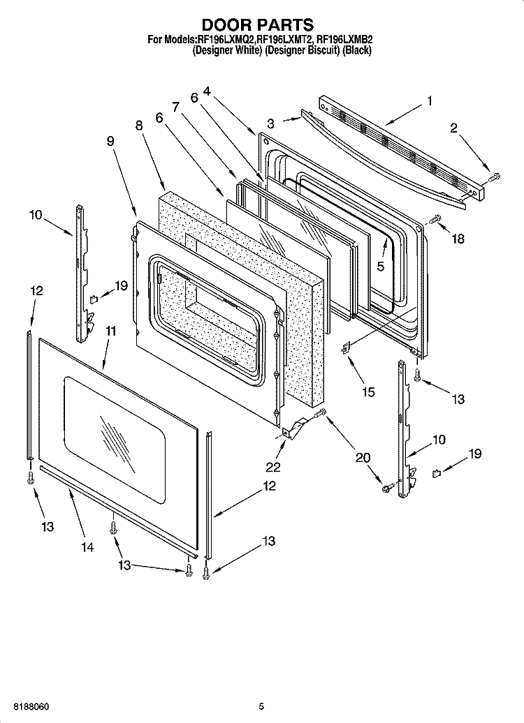 DOOR PARTS Diagram and Parts List for RF196LXMQ2  Whirlpool Range