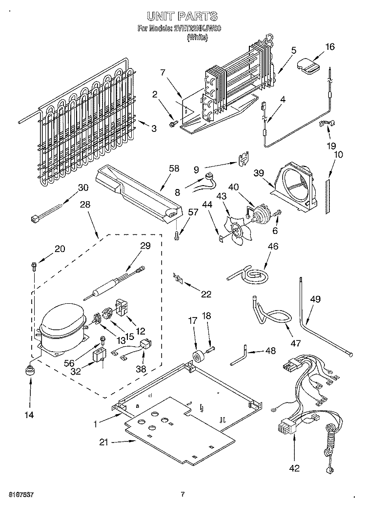 UNIT Diagram and Parts List for 2VET22NKJW00  Whirlpool Refrigerator