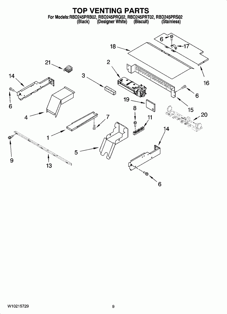 TOP VENTING PARTS, OPTIONAL PARTS Diagram and Parts List for RBD245PRQ02  Whirlpool Wall Oven