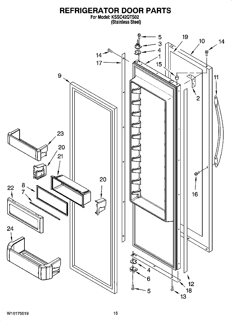 REFRIGERATOR DOOR PARTS Diagram and Parts List for KSSC42QTS02  KitchenAid Refrigerator