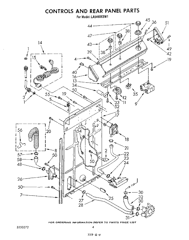 CONTROLS AND REAR PANEL Diagram and Parts List for LA5460XSW1  Whirlpool Washer