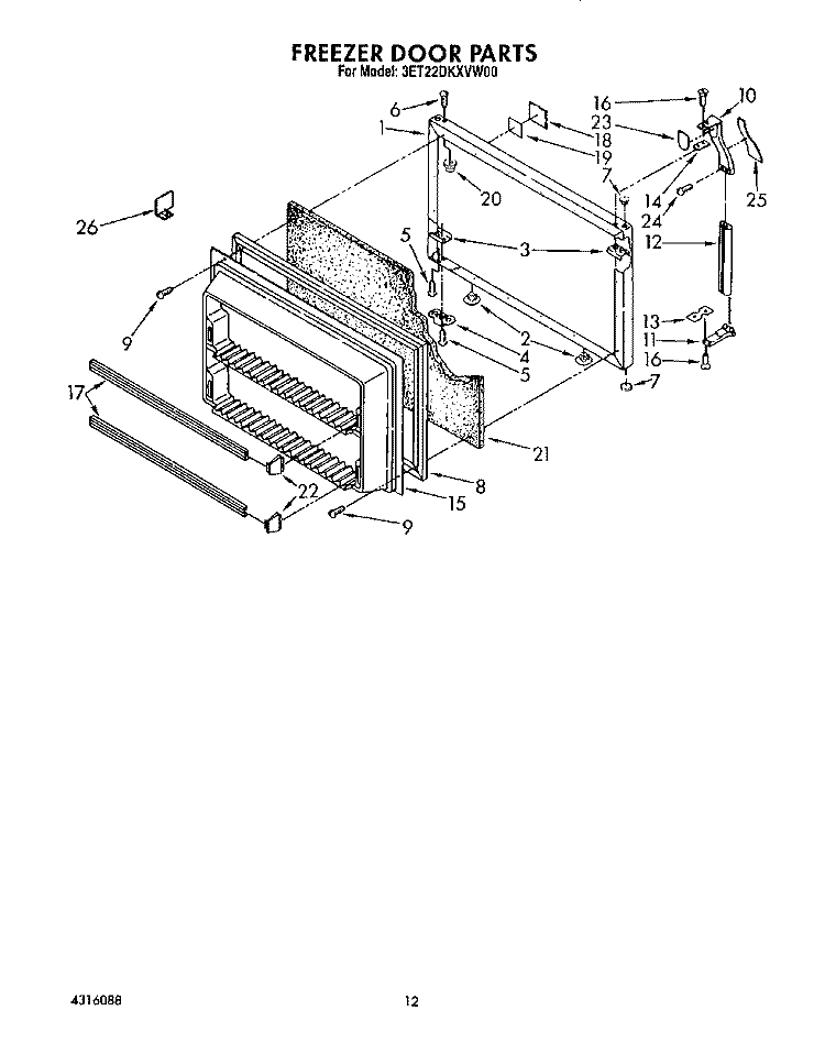 FREEZER DOOR Diagram and Parts List for 3ET22DKXVW00  Whirlpool Refrigerator