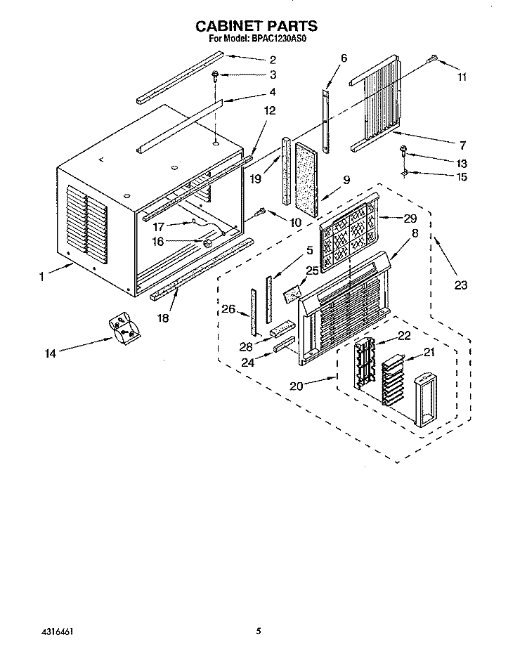 CABINET Diagram and Parts List for BPAC1230AS0  KitchenAid Air Conditioner