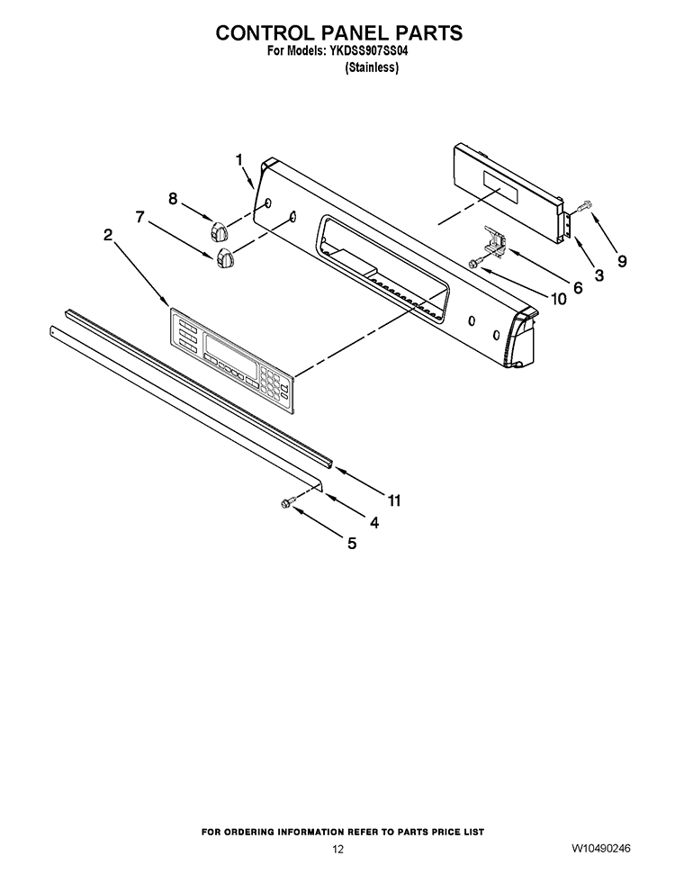 CONTROL PANEL PARTS Diagram and Parts List for YKDSS907SS04  KitchenAid Range